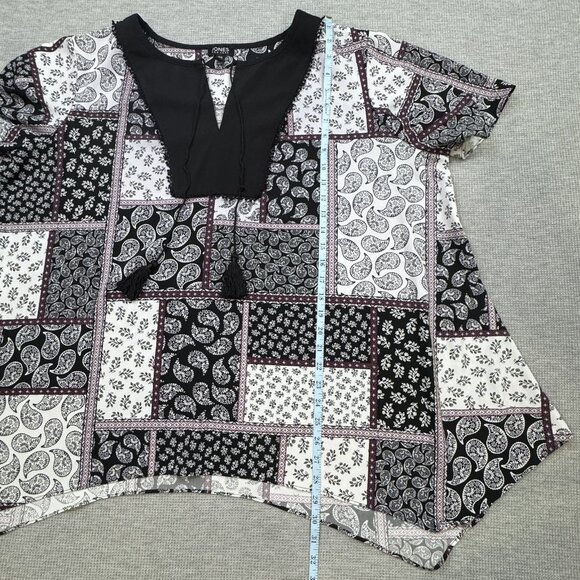 Jones New York Womens 3X Multicolor Paisley Patchwork Tunic Blouse Short Sleeve - Picture 11 of 14